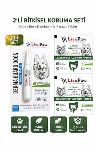 2'li Set Köpek 10-20 Kg İç Dış Parazit Bitkisel 1 Damla Ve 2 Tablet Seti
