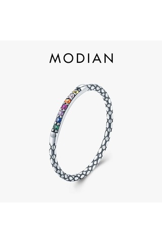 Modian 925 Ayar Gümüş Renkli Gökkuşağı Şanslı Vintage Zirkon Parmak Yüzük Kadınlar Için Köpüklü Cz Takı Hediye Bijoux 9 Gümüş