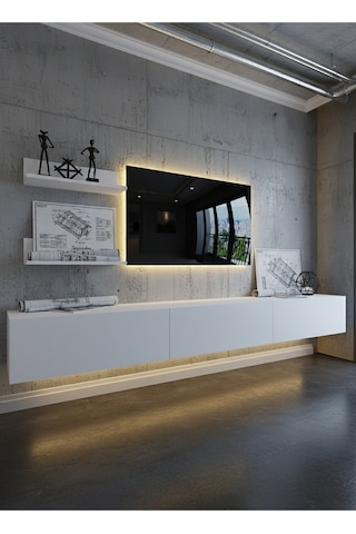 Resital Ledli Duvara Monte Tv Sehpası - Beyaz - W6022-1 Beyaz