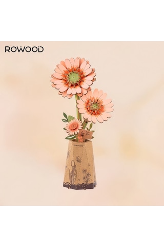 Rowood Tw111 Gerbera Çiçeği Light Orange Gerbera Dıy Minyatür Maket Model Set Ahşap 3d Wooden Puzzle 3d Model Kit Ahşap Maket Dekoratif Hobi Seti