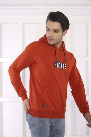 Escetic Spor Erkek Kiremit Cepli, Kapüşonlu Sweatshirt-4165