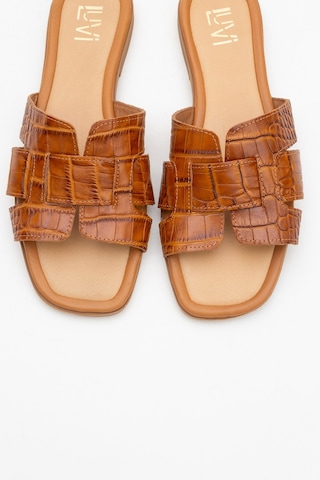 Luvishoes Luvi Shoes Notre Taba Baskı Hakiki Deri Kadın Terlik Taba