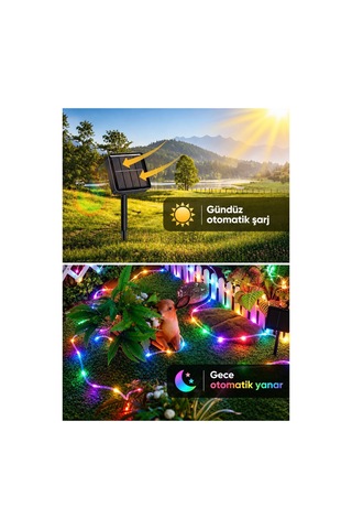 Robeve Güneş Enerjili Solar Led Halat Işık Led Işık Yılbaşı Işık 10 Metre Suya Dayanıklı 8 Modlu Dış Mekan Iç Mekan Bahçe Balkon Teras Ağaç Dekoratif Hortum Aydınlatma Yılbaşı Işığı Rgb Çok Renkli