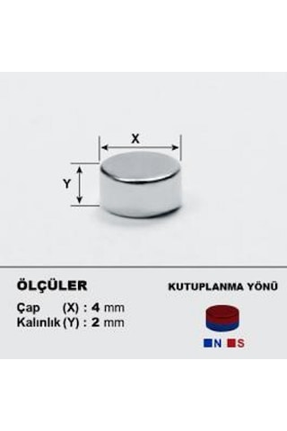 50 Adet Çap 4Mm X Kalınlık 2Mm Yuvarlak Güçlü Neodyum Mıknatıs N11.24509