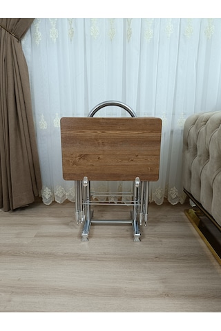 Çanta Zigon Sehpa,4'lü Sehpa, Zigon Sehpası, Mdf Mebran - Ceviz