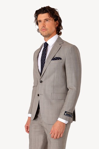 Erkek Bej Slim Fit Kareli Takım Elbise