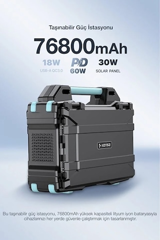 76800mah 300w Taşınabilir Güç İstasyonu Güneş Panelli Hızlı Şarj Siyah