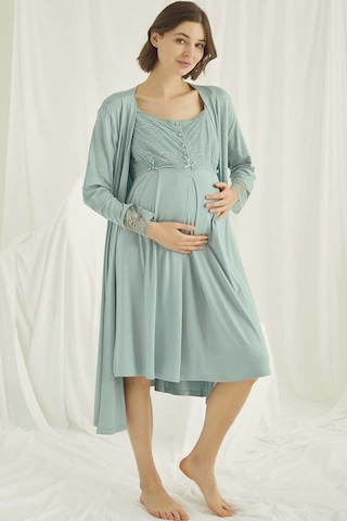 Monamise 18467 Hamile Lohusa Sabahlıklı Gecelik Takım-açıkyeşil