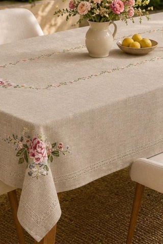Vivanni Home Yıkanabilir Dikdörtgen Masa Örtüsü Günlük Kullanıma Uygun Pratik Ve Uzun Ömürlü Pembe - Krem