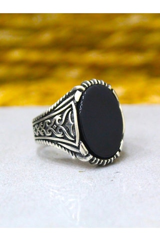 Oniks Taşlı Erkek Yüzük Gümüş