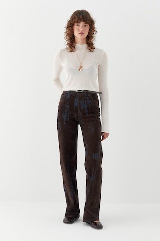 Wide Leg Baskılı Denim Pantolon Kahverengi Kahverengi