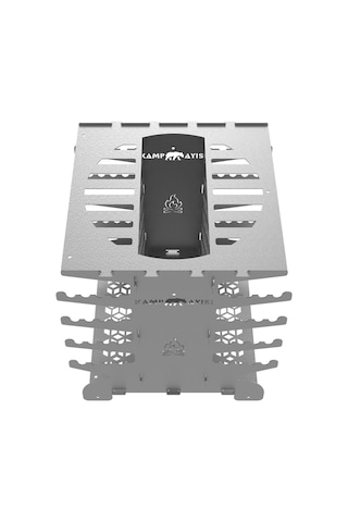 Kamp Ayısı 2mm Galvaniz Metal Grillspett Çift Taraflı Dikey Şiş Mangal Izgarası - 6 Şiş Hediyeli, Özel Taşıma Çantalı Gri