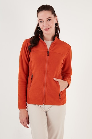 Lela Slim Fit Anti-pilling Tüylenme Yapmayan Fermuarlı Cepli Hırka 2' Li Paket Polar Kadın Polar 5907002s2 Ekru-orange