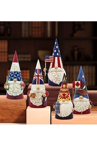 Enesco Jim Shore Heartwood Creek Dünyanın Etrafında Cüceler Amerikan Vatansever Heykelcik, 13 Cm, Çok Renkli