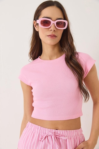 Shade Kadın Bisiklet Yaka Kısa Kollu Basic Kaşkorse Crop Top T-shirt 60602044 - Pembe