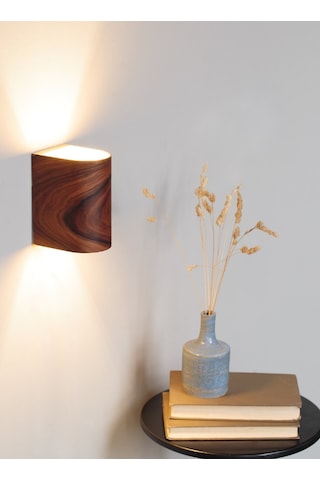 Bombe Kenar Yansıtma Tasarımlı Çift Yön Ahşap Salon Duvar Aplik Ceviz