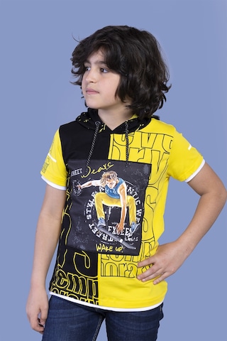 Toontoy Kids Toontoy Erkek Çocuk Garni Detaylı Kapüşonlu Baskılı Tişört Sarı