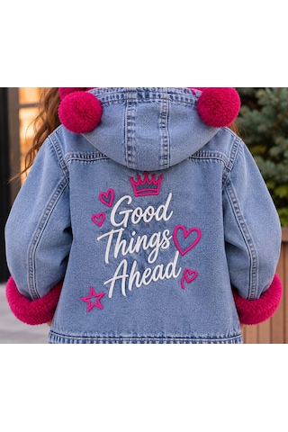 Toikids Kız Çocuk Kapüşonlu İçi Peluş Kürklü Kot Mont Kaban / Tek Parça Fuşya