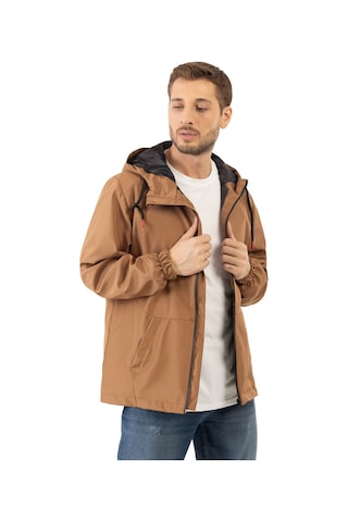 Erkek Taba İçi Astarlı Kanguru Cepli Su Ve Rüzgar Geçirmez Kapüşonlu Cepli Yağmurluk Taba