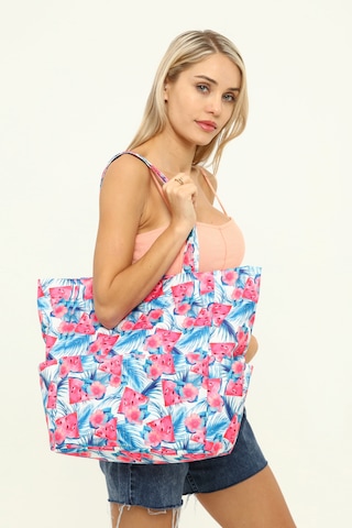 İcone Bag Kadın Çantası, Fonksiyonel Baskılı Plaj Çanta, Beach Bag, Karpuz Tropical Desenli Fermuarlı Çanta Mavi - Kırmızı