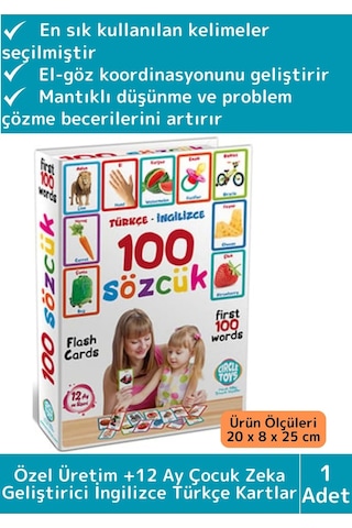 Özel Üretim Çocuk Hafıza Zeka Koordinasyon Geliştirici Eğitici İngilizce Türkçe İlk 100 Sözcük Kart