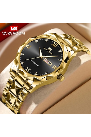 Altın Va Va Voom Kuvars İzle Erkekler Üst Marka Yüksek Kalite Paslanmaz Çelik 30 M Su Geçirmez Aydınlık Tarih Hafta Spor İş Kol Saatleri