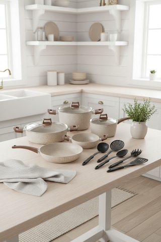 Bernardo Marcel 13 Parça Granit Tencere Seti Krem Krem