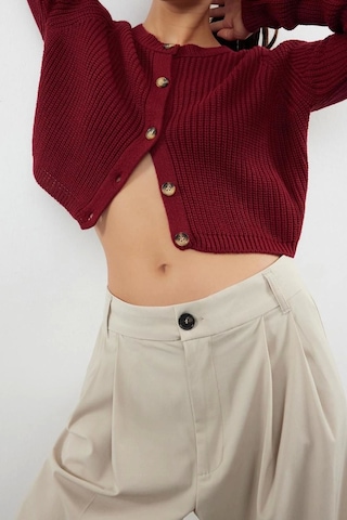 Ersefa Kadın Modern Tarz Regular Bisiklet Yaka Crop Triko Hırka Bordo