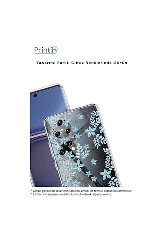 Oppo A94 Uyumlu Kamera Korumalı Floral Mavi Tasarımlı Şeffaf Silikon Kılıf