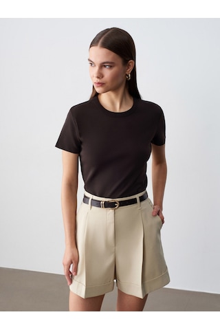 Dilvin 32779 Bisiklet Yaka T-shirt-koyu Kahve Kahverengi
