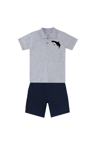 Denokids Mushi Sharrk Erkek Çocuk Polo Yaka T-shirt Şort Takım Çok Renkli