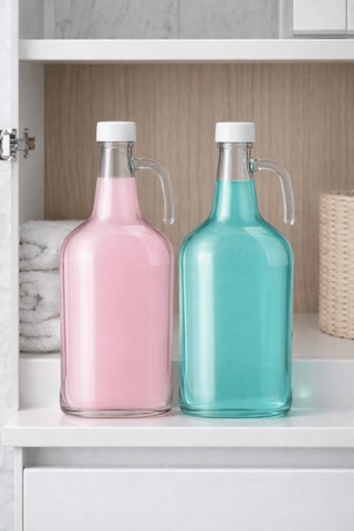 2'li Cam Çamaşır Yumuşatıcı & Sıvı Deterjan Şişesi - 3 Litre Galon Banyo Organizeri Şeffaf