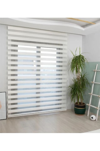 İthal Bambu Beyaz Zebra Stor Perde Etek Dilimsiz Beyaz