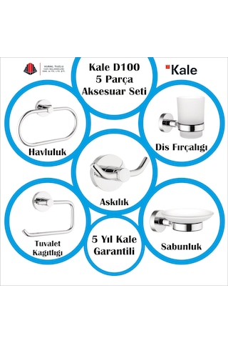 Kale D100 Banyo Aksesuar Seti 5 Parça Kaliteli Set 7517799055 Krom