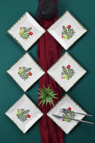 Piatti Naturali 6'lı Kaktüs Tatlı Tabak Seti Sunum Servis Pasta 15 Cm