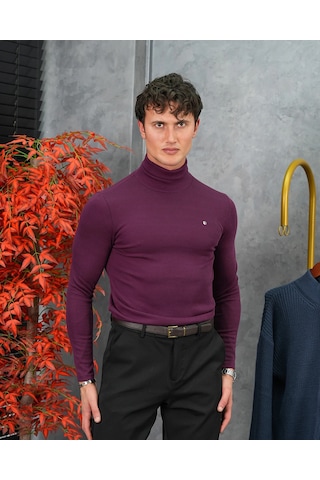 Modefendi Slim Fit İtalyan Kesim Tam Balıkçı Boğazlı Kazak Mor