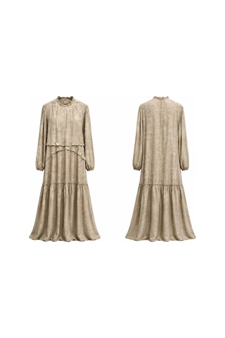 Lale Butik Önü Fırfır Detay Bağcıklı Elbise 330353 Bej