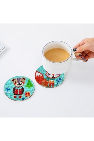 Novahub Elmas Boyama Bardak Altlığı Seti - Ahşap Dıy Noel Sanat Zanaat Kit - 6 Adet Ahşap Bardak Altlığı Ve Aksesuarlar Diğer