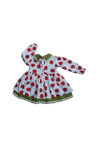 Bebe Yaka Çilek Desenli Dantel Detaylı Kız Çocuk Bebek Elbise 001
