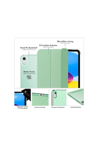 Apple Uyumlu iPad 10. Nesil 10.9 Kılıf Uyku Modlu Pu Deri Smart Standlı Case A2696 A2757 A2777 Kapaklı Kılıf