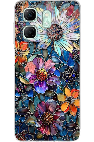 Printify Infinix Hot 50i İle Uyumlu Vitray Mücevher Flora Tasarımlı Şeffaf Silikon Kılıf Şeffaf