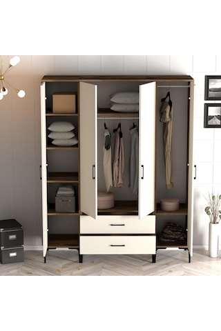 Variant Kumsal 4 Kapılı Str Gardrop - Ceviz / Krem