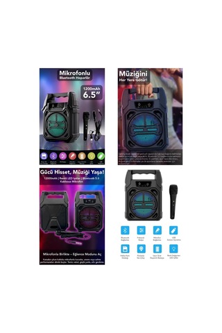 Jenerik Bluetooth Mikrofonlu Kablosuz Hoparlör 6.5'' Usb Şarjlı