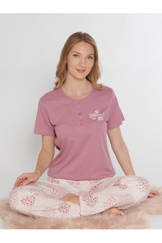 Kısa Kol Yazlık Pijama Takımı Viskon Dowry 08-131 K.pembe