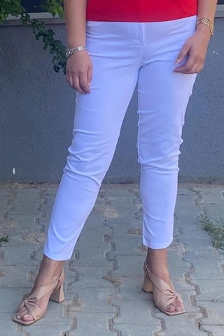 Mia Butik Kadın Beyaz Boru Paça Pantolon Beyaz