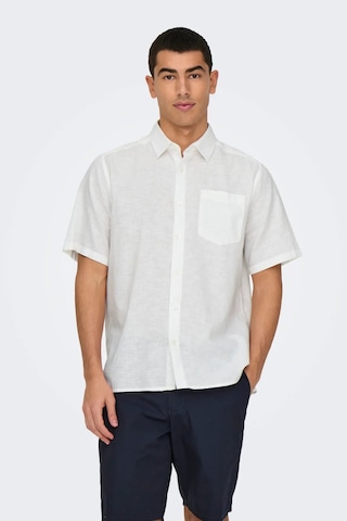 Only & Sons Erkek Onscaıden Kısa Kollu Tek Cepli Keten Gömlek 22031805 Beyaz Beyaz