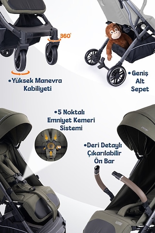 Prego Lotus Pro Kabin Boy Bebek Arabası - Tek Elle Katlanır -hafif -uv Tenteli -yağmurluk-ayak Örtüsü-kılıf