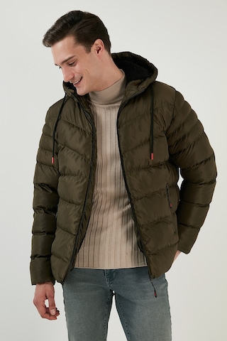Buratti Peluş Astarlı Kapüşonlu Fermuarlı Slim Fit Şişme Erkek Mont 5762010 Haki