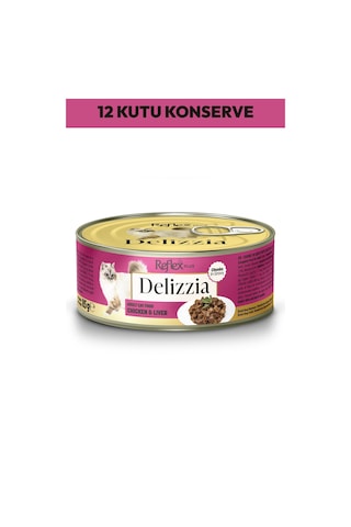 Delizzia Sos İçinde Parça Etli Tavuklu Ve Ciğerli Yetişkin Kedi Maması 12 X 85 Gr.