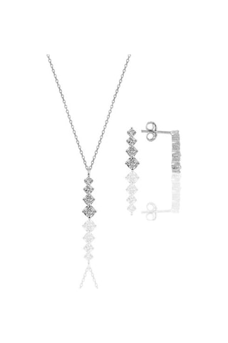 Gümüş Rodyumlu Zirkon Taşlı Işıltılı Ikili Set